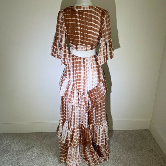 Vici X Nordstrom Tie Dye Plunge Neck Tiered Ruffle Maxi Dress Sz S - Picture 8 of 14